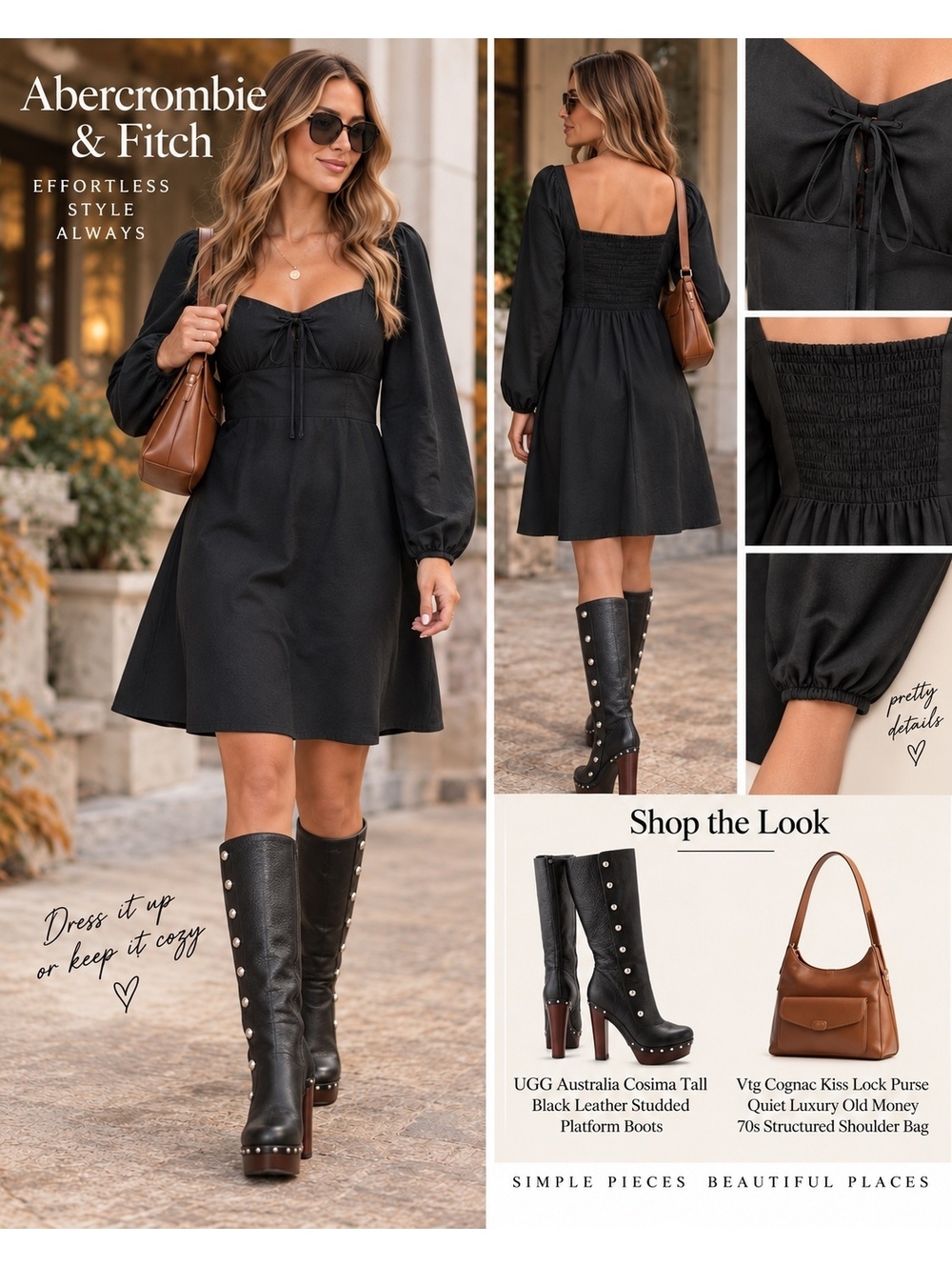 Abercrombie & Fitch Black Tie-Front Long Sleeve Mini Dress Small NWT